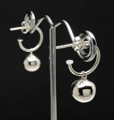 New. Ball solid Sterling Silver hoop drop earrings 