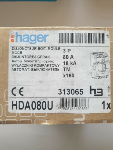 B196 Hager 80AMP MCCB 3 polos 3 fases 18KA HDA080U 