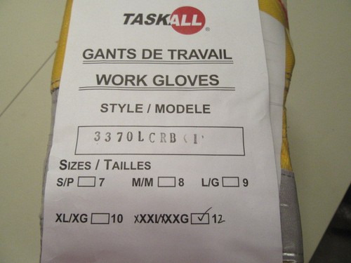 Four 4 heavy duty XXXL Size 12 and 1//2 pairs TASK-ALL insulated work gloves
