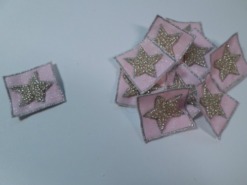 Pack of 10 Square Bead Pink Star Baby Girl Card Making Art Craft Motif #12L155