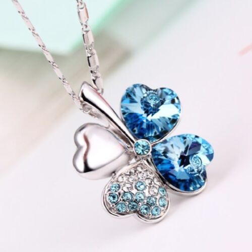 NEW Blue Crystal Heart Necklaces Silver Xmas Gifts For Her Daughter Mother Women