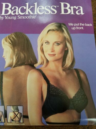 Vintage Young Smoothie Backless Bra Sz 36B NOS Black Lace 3-Way Convertible