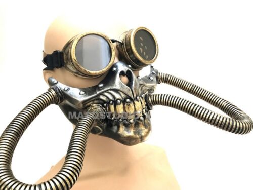 NEW Steampunk wasteland Halloween Costume Party Goggles Gas Mask with Hoses