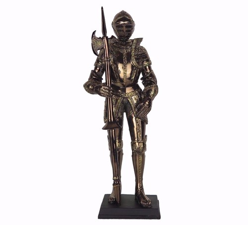 Medieval Knight Gold Armor w// Pollaxe on Right Hand Figurine Statue 13/"H New