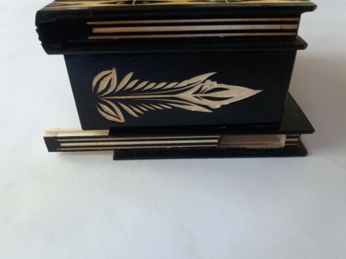 New big huge black wood treasure handmade jewelry magic puzzle box hidden key 