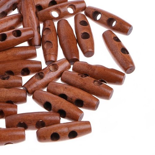 50pcs 30*10mm 2 Holes Wooden Toggles Buttons Olive Coffe Clothes Sewing Crafts