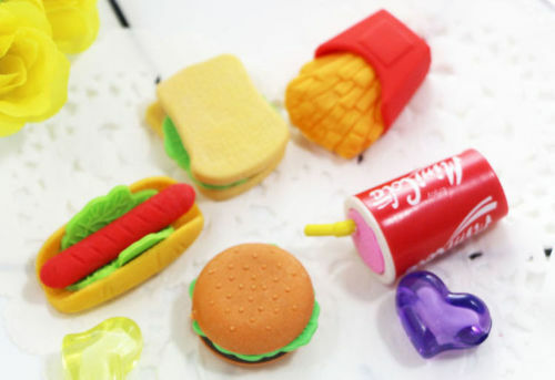 Details about   5pc Fast Food Erasers Burger Sandwich Hotdog Chips Fizzy Drink Pizza Rubbers 