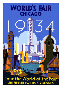 Vintage Art Deco Era Poster Chicago World/'s Fair 1930s Print Picture USA Retro