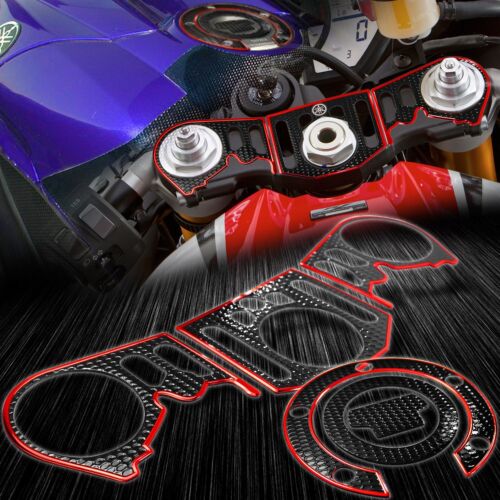 Handle Yoke+Fuel/Gas Cap Cover Sticker Perforated Pad 12-14 YZFR1 Chromed Red