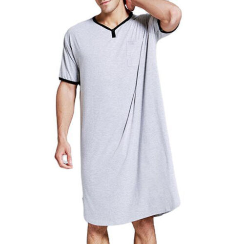 Herren Pyjama Nachthemd Komfort Kurzarm Nachtwäsche Kleid Schlafshirt Longshirt