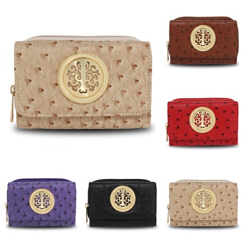 Ostrich Pattern Medium Size Purse Lady Wallets Designer Faux Leather Card Holder