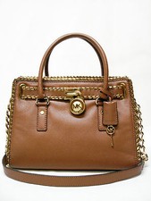 $348 NWT MICHAEL KORS WHIPPED HAMILTON EW SATCHEL PURSE 30S5GHWS7L LUGGAGE GOLD