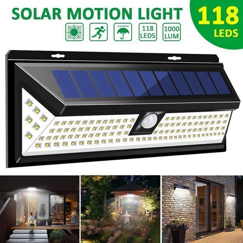 20//54//118 LED Solar Powered PIR Motion Sensor Wall Security Light Garden Lamp UK