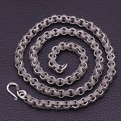 Real 925 Sterling Thai Silver Stripe Loop Chain Men's Heavy Necklace 8mm 20"-26" 