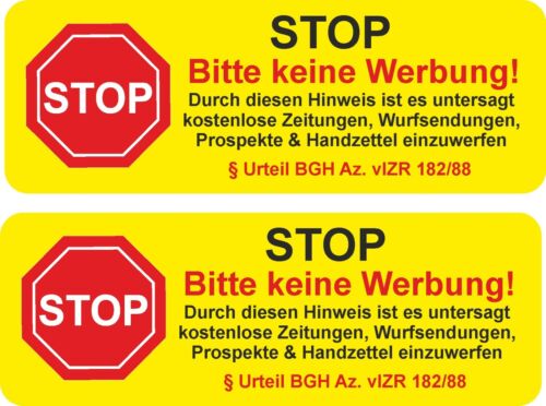 2x Briefkasten Aufkleber KEINE WERBUNG für Briefkästen Sticker Schild Hinweis