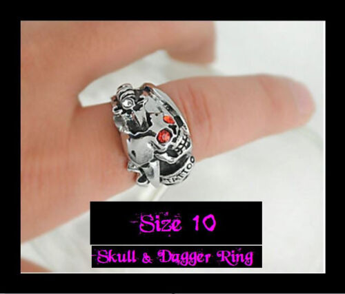 JB1 Skull & Dagger 'Tattoo' Alloy Silver Statement Biker Punk Rock Badass Ring 