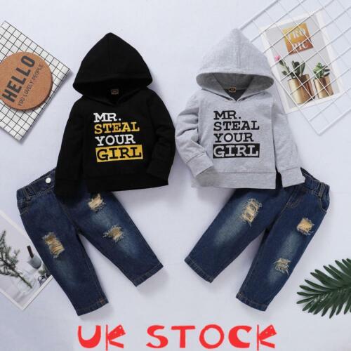 UK Toddler Boys Hoodie Tops Jumper+Denim Jeans Pants Outfits Kids Casual Clothes