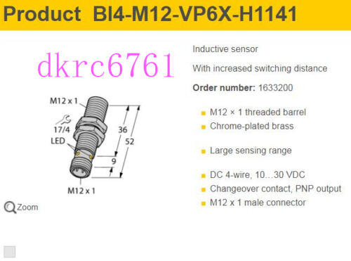 TURCK Bi4-M12-VP6X-H1141 Inductive Proximity Sensor New