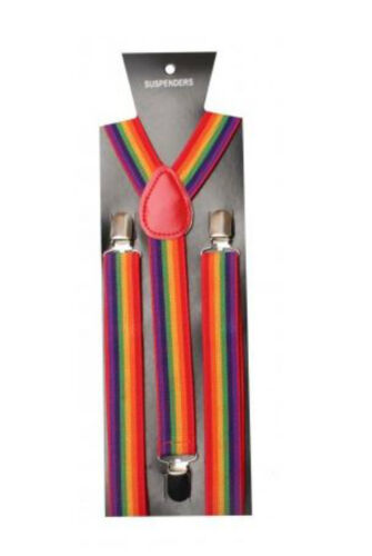 Unisex Gay Pride Rainbow Stripe Clip-On Adjustable Braces Fancy Dress Brand New 