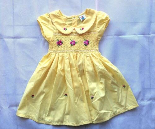 Girl/'s Hand-Made Embroidery Peter Pan Collar Short Sleeve Yellow Dress