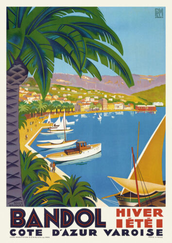 Art Deco 1930s Travel Poster Bandol Cote d/' Azur French Riviera Vintage Retro