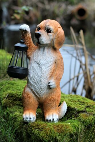 Garden Ornament Solar Powered Animal Puppy Dog Lamp Decor Patio 