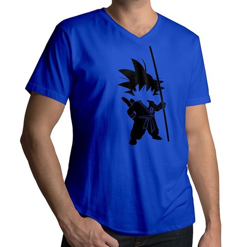 Anime Goku Silhouette Awesome Cool Funny Japanese Mens V-Neck Tee T-Shirt