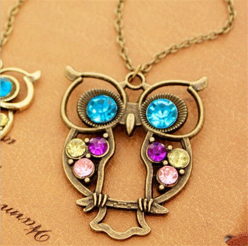 New Women Vintage Rhinestone OWL Pendant Long Chain Necklace Jewellery Gift
