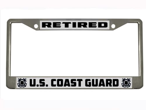 RETIRED US COAST GUARD Steel Metal License Plate Chrome//Black