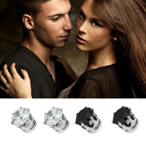 1Pair Exquisite Mens Women Clear//Black Crystal Magnet Earrings Stud Jewelry Z lq