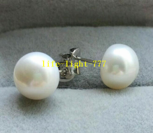 Wholesale AAA AKOYA 9-10 mm blanc perle Boucles d'oreilles 14k Or Blanc 