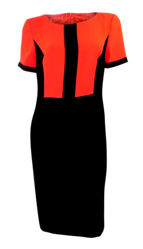 Planet Smart Black Short Sleeved Fitted Shift Dress with Red Panels Org Price £1