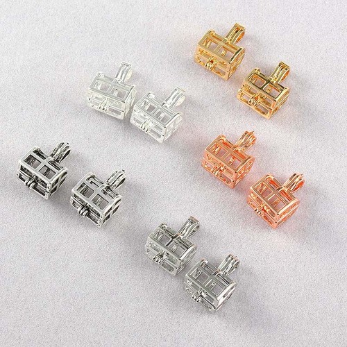5Pcs Gold//Silver Box Pearl Beads Cage Pendant DIY Necklace Making Jewelry Gift