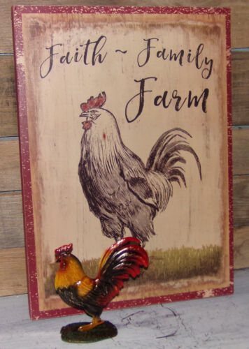 Farmhouse Rooster Faith Family Farm, Wooden Rooster Wall Decor