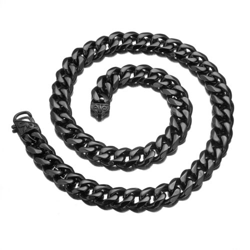 Details about   15mm Fashion Polished Mens Chain Black 316L Stainless Steel Curb Cuban Necklace 