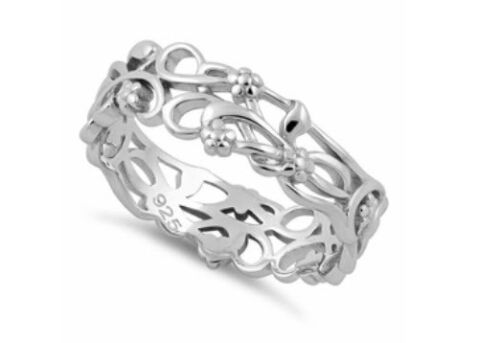 Simple Band Details about  / Sterling Silver Floral Band Ring