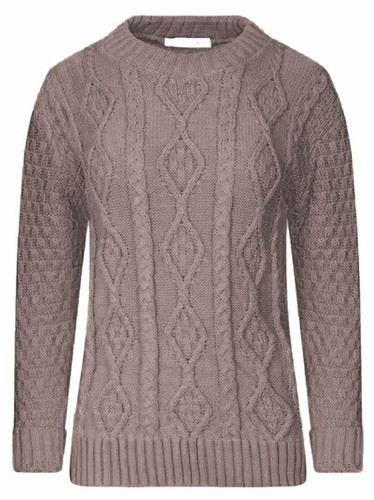 Ladies Long Sleeve Chunky Cable Knitted Jumper Crew Neck Winter Sweater Top