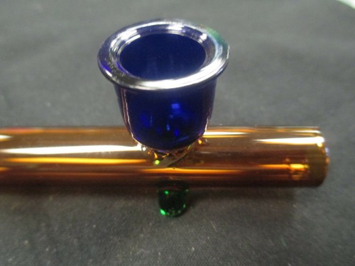 TOBACCO PIPE 5/'/' CLEAR AMBER BODY /& BL BOWL GLASS STEAMROLLER HAND PIPE SMOKING