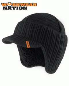 Scruffs Warm Winter Peaked Beanie Hat Black Thermal Insulated Outdoor Workwear