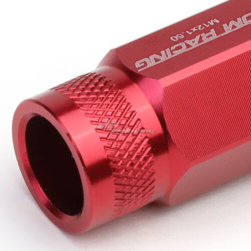 20PCS 50MM RED ALUMINUM 25MM OD M12X1.5 CONICAL OPEN-END LUG NUTS+ADAPTER