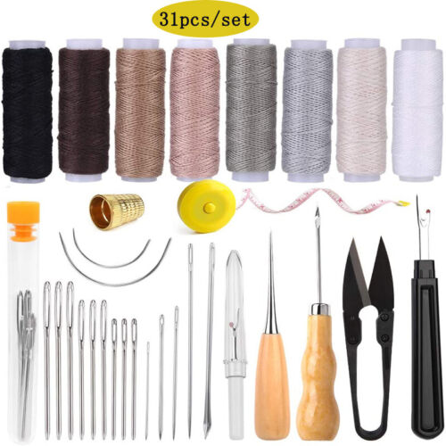 Leather Sewing Tools Kit Hand Stitching Needles Thread Awl for Leather Repairing 