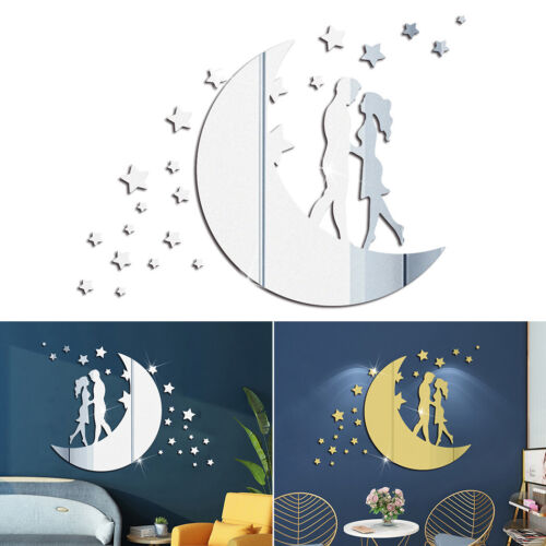 3D Mirror Moon Removable Wall Sticker Art Acrylic Mural Decal Wall Home Decor 