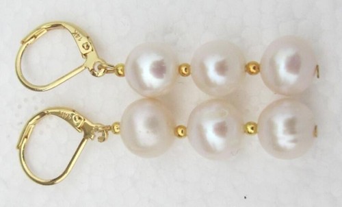 8-9 mm AAA Mers Du Sud Perle Blanche 14K Boucles d/'oreilles véritable design fascinant twopin