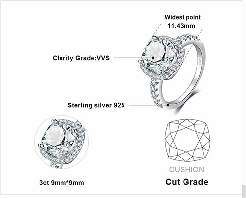 Ring Size M Square Princess Cut Ladies Ring 925 Sterling Silver Cubic Zirconia
