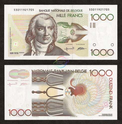 BELGIUM 1000 1,000 Francs Sign 5 /& 15 1980-1996 P-144a UNC Uncirculated