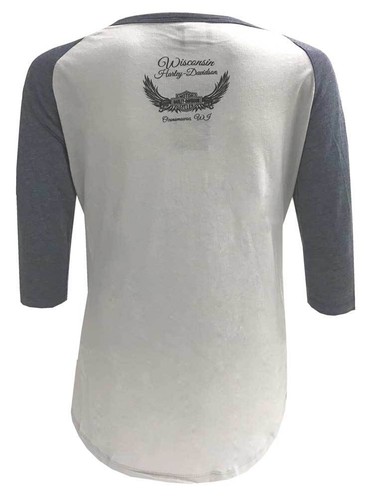 Gray//Navy Harley-Davidson Women/'s Colorblocked Squadron 3//4 Sleeve Raglan Tee