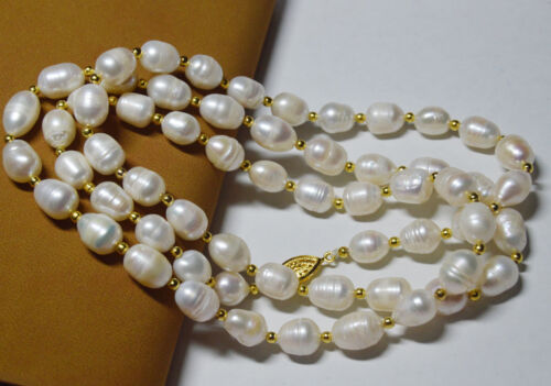 18/" 24/" 36/" 48/" 10-11mm Natural White Rice Akoya Cultured Pearl 14K GP Necklace