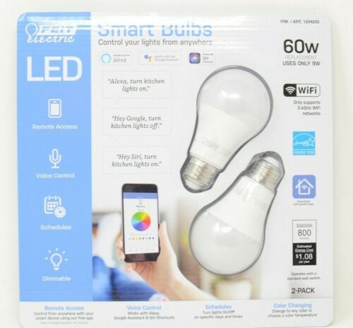 Feit Electric 60W Smart Wi-Fi LED Color Changing Dimmable Light Bulb White 