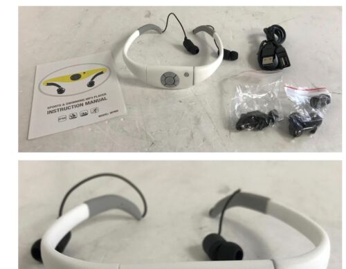 ip8x mp3 waterproof headphones 8gb in white or black message  colour required