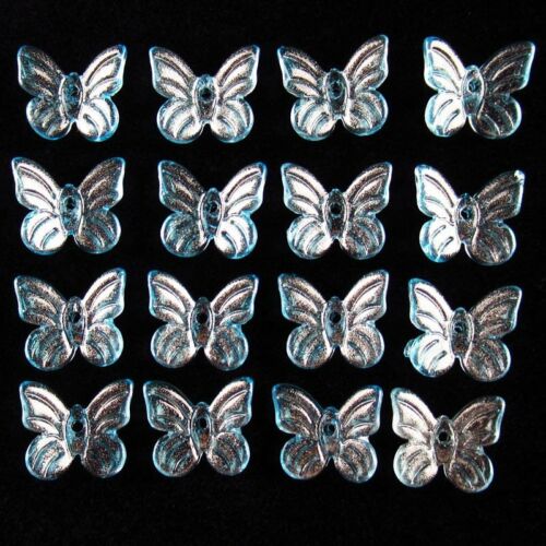 20Pcs 6g Carved Blue Titanium Crystal Butterfly Pendant Bead 851SJ 